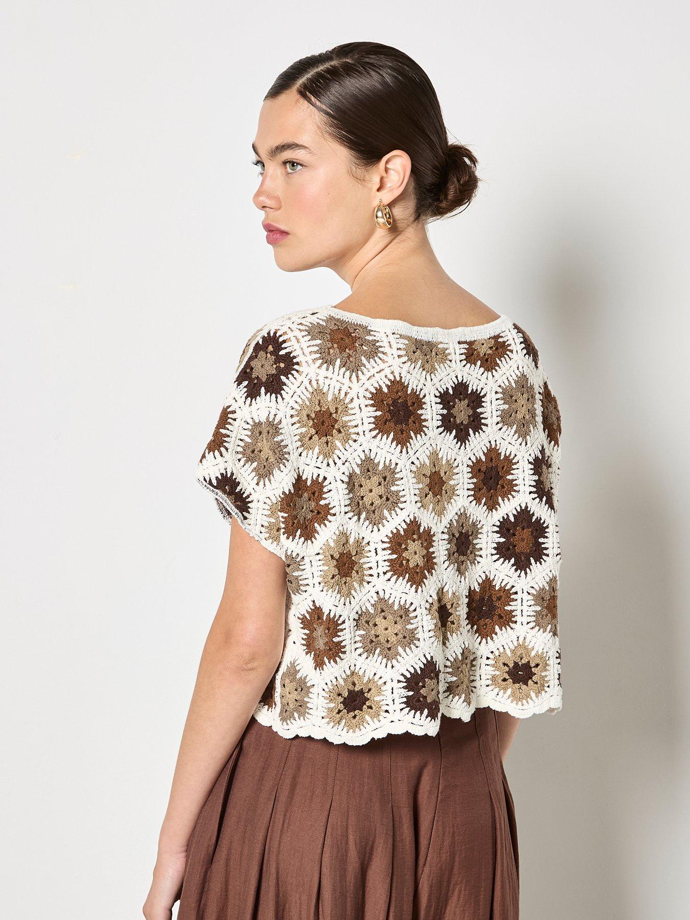 Image 2 of 4 of Apricot Hexagon Flowers Crochet Top