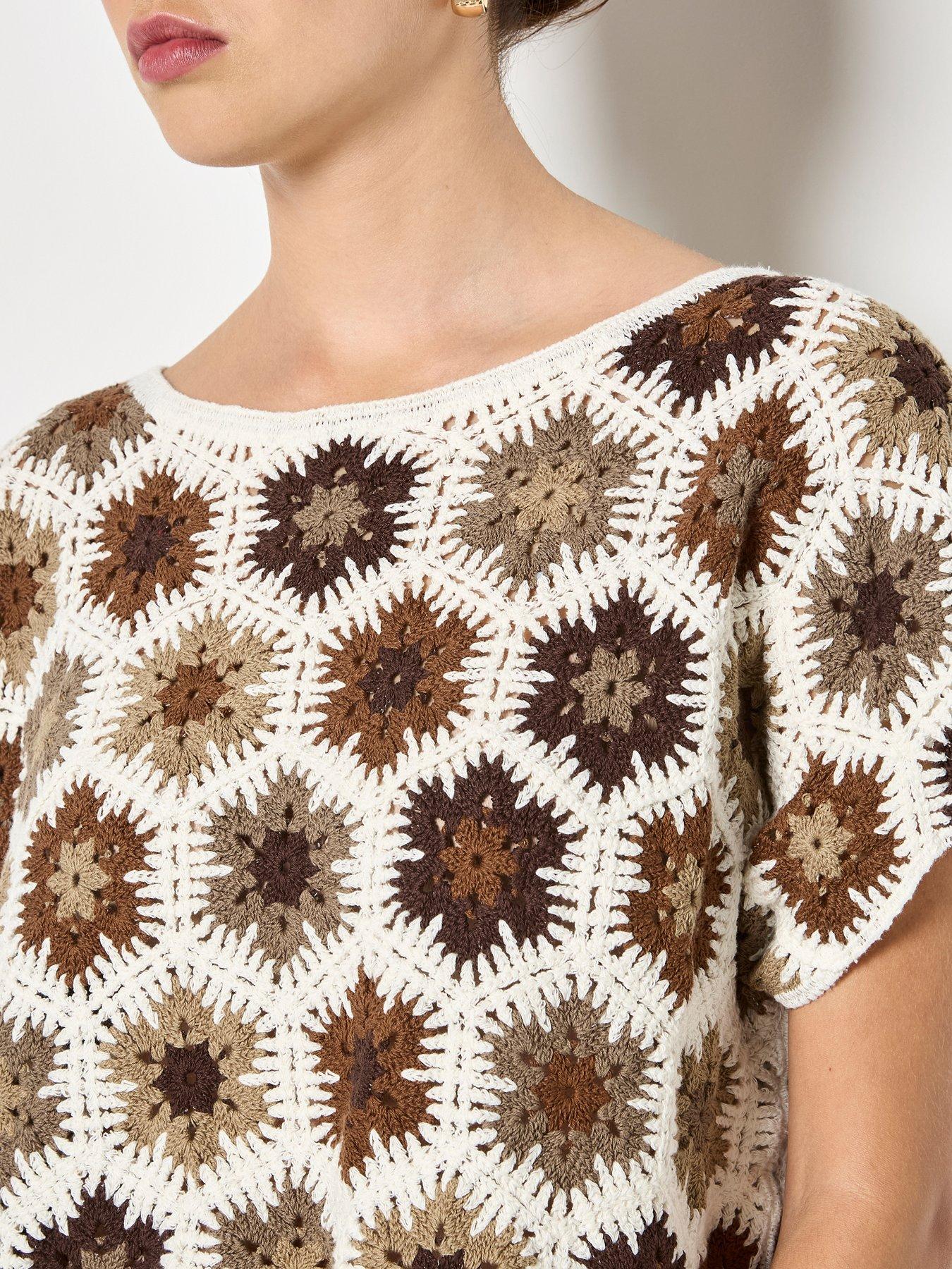 Image 4 of 4 of Apricot Hexagon Flowers Crochet Top