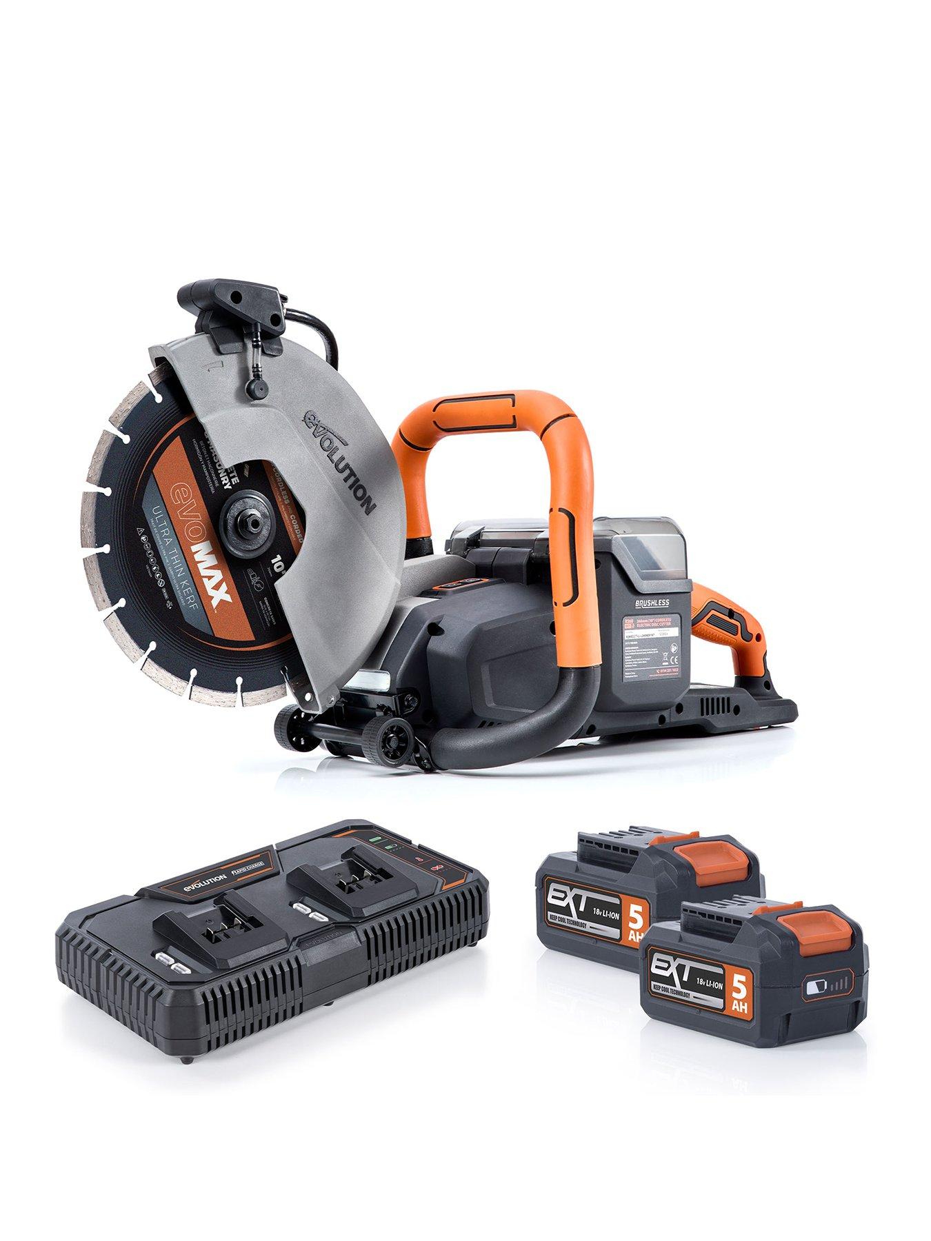 Evolution R260DCT-LI Cordless 260mm Disc Cutter with Dust Suppression, plus 2x 5Ah Batteries