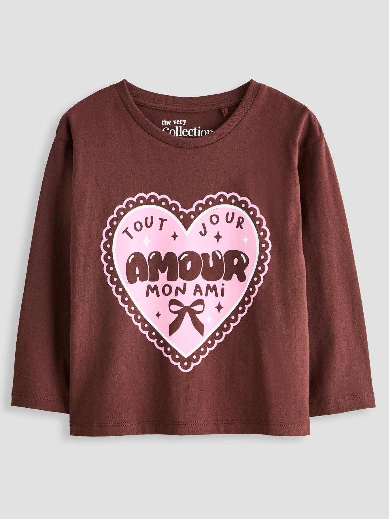 The Very Collection Girls Cotton Rich Amour Long Sleeve Top - Brown