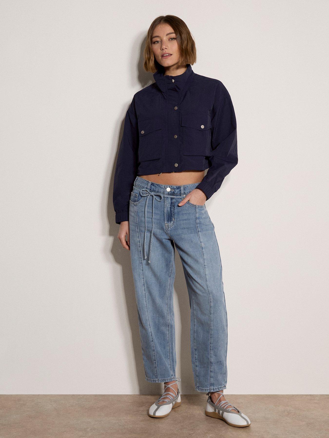 Image 3 of 5 of Apricot Tie Detail Slim Barrel Jeans - Blue