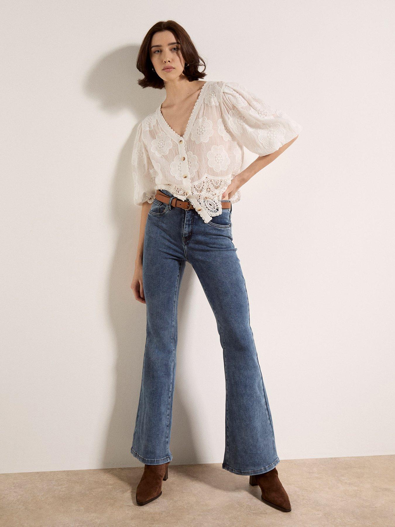 Apricot Lulu Mid-Rise Flared Jeans, Blue, Size 34, Women