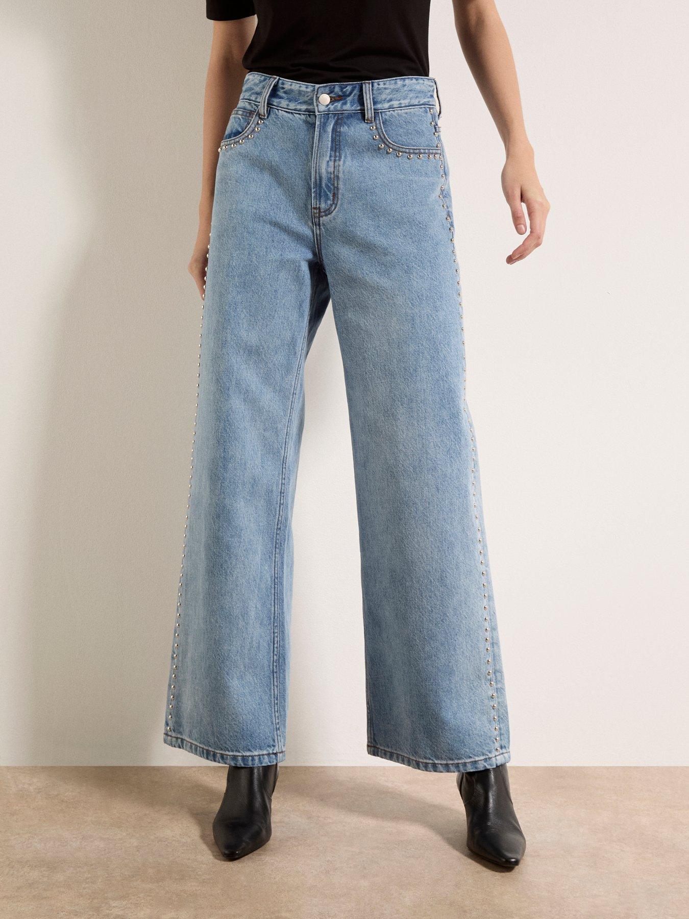 Apricot Maca Stud Jean, Blue, Size 30, Women