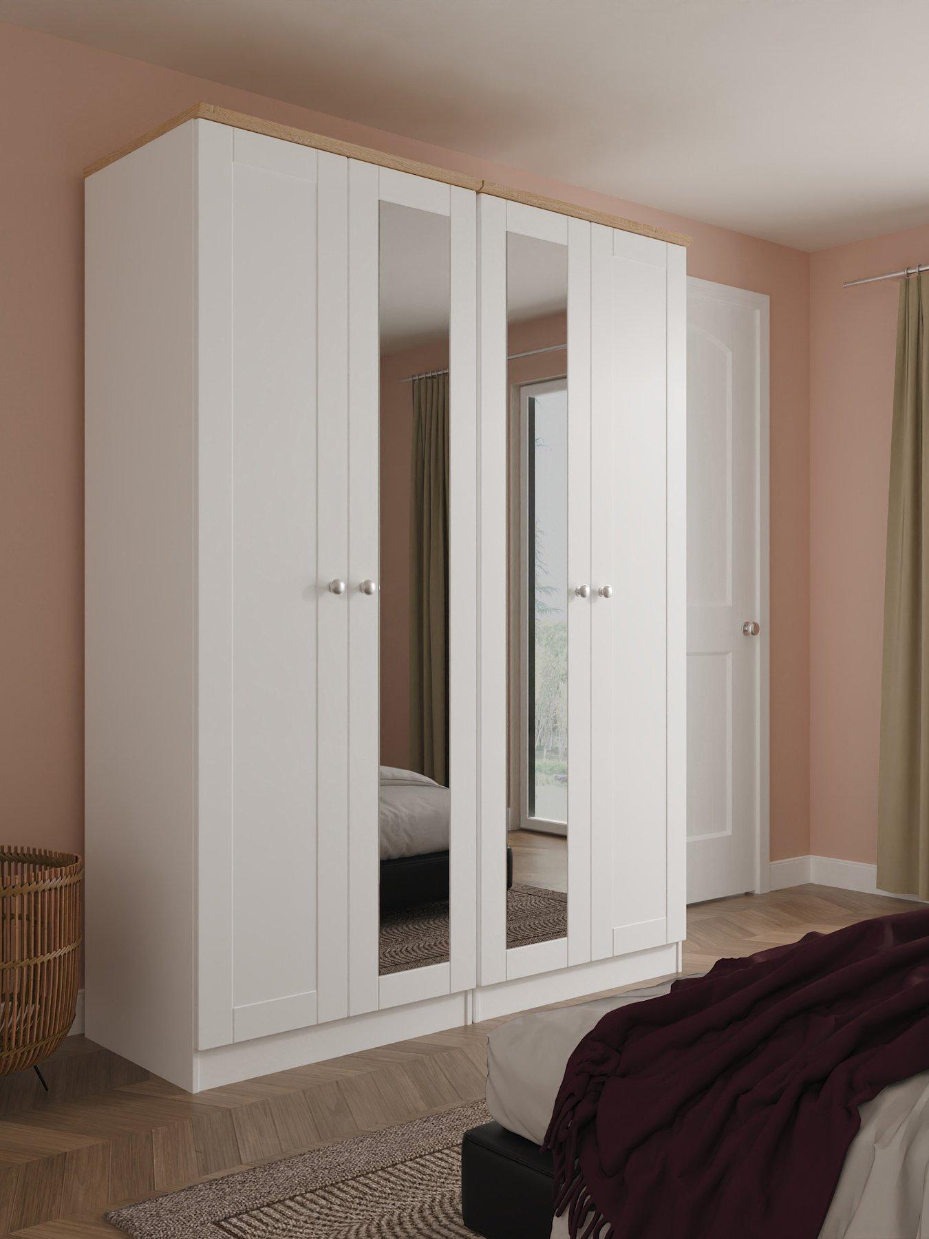 Crowndale Sussex 4 Door Mirror Wardrobe - White Ash and Bardolino Oak - Ready Assembled - Image 3