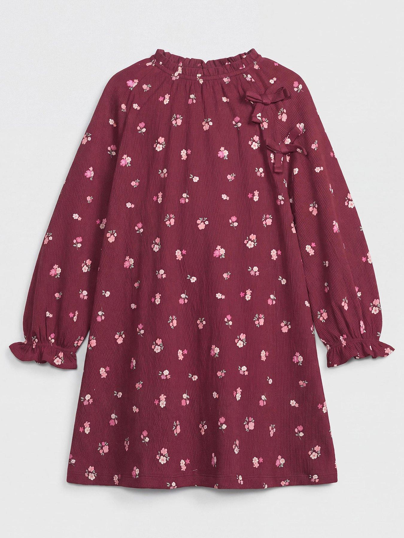 Image 1 of 3 of The Very Collection Girls Floral Bow Detail Jersey Dress - Red