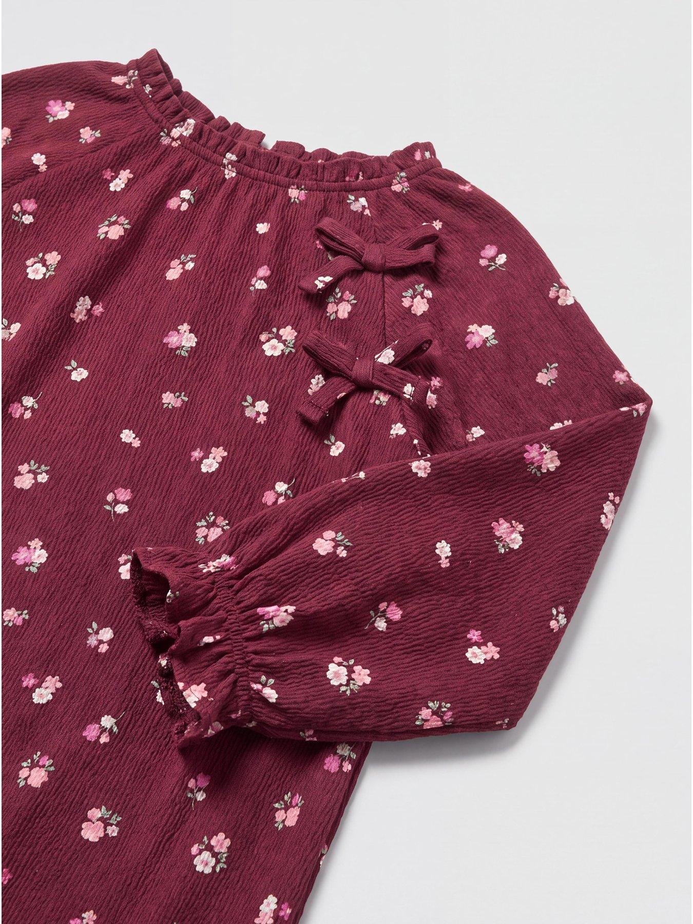 Image 3 of 3 of The Very Collection Girls Floral Bow Detail Jersey Dress - Red