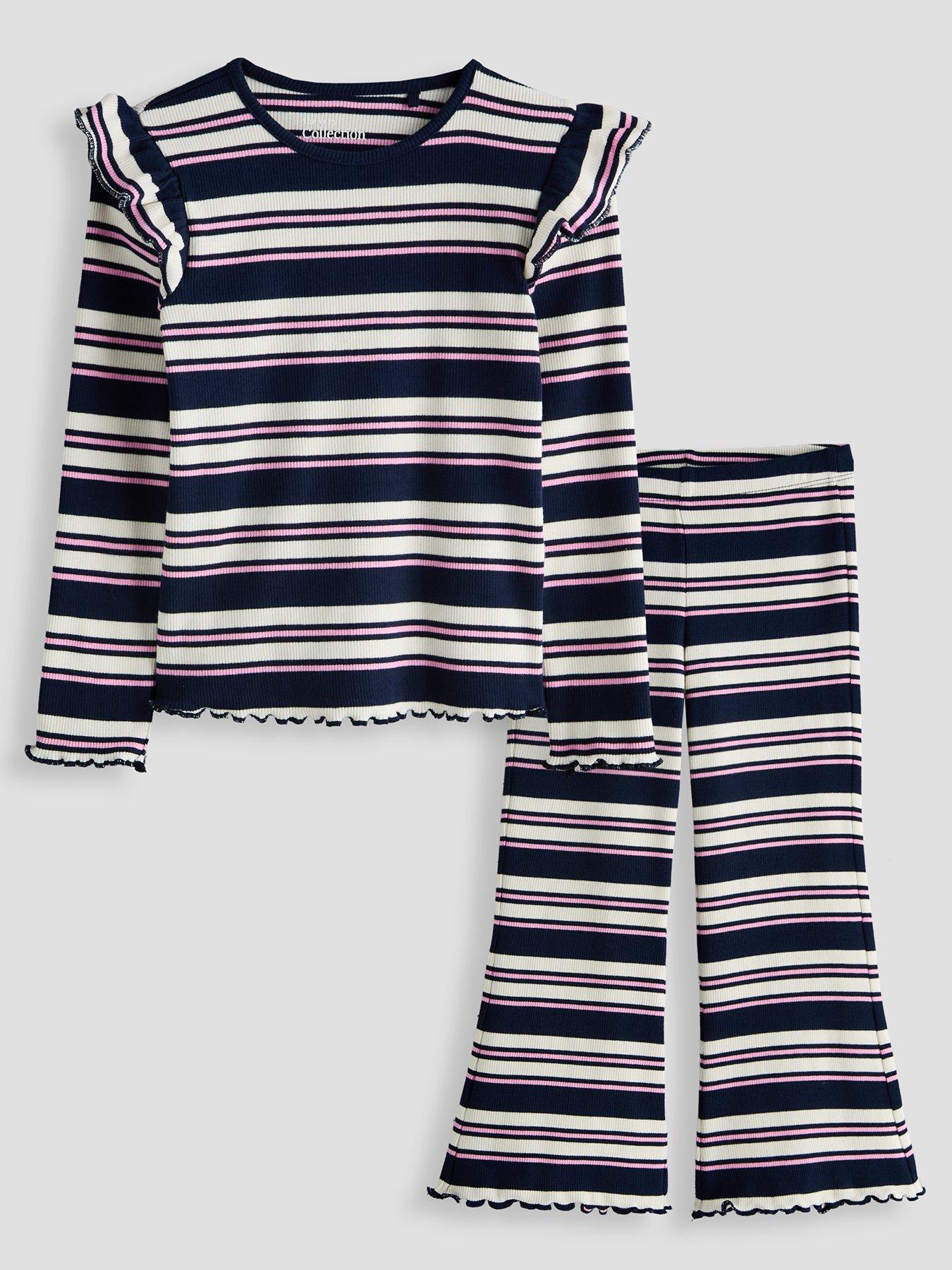 The Very Collection Girls Basic Rib Stripe Long Sleeve Top And Flare Legging - Multi