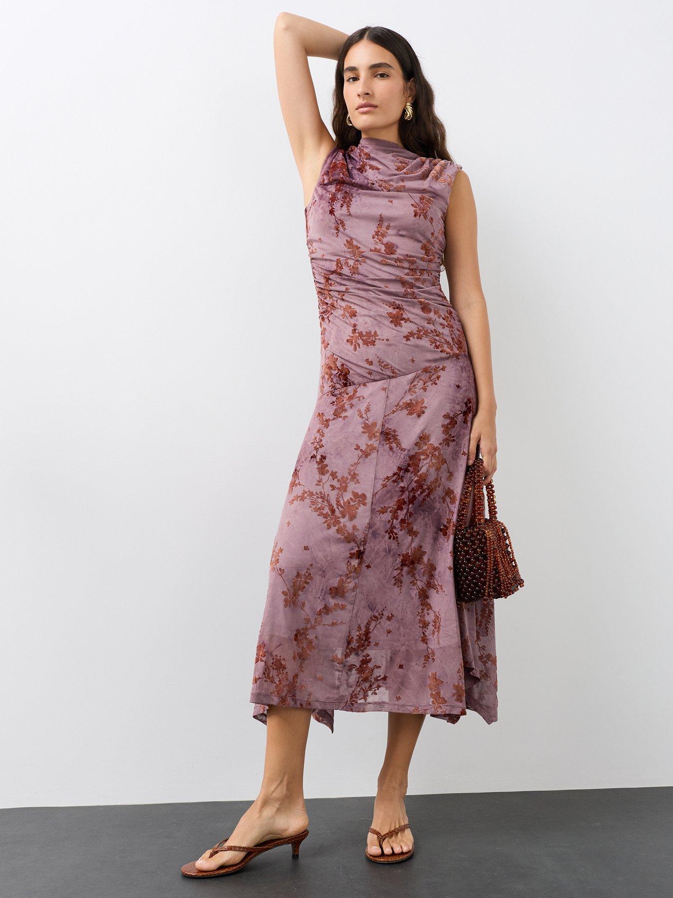 Image 1 of 6 of The Very Collection Ruched Devore Midaxi Dress