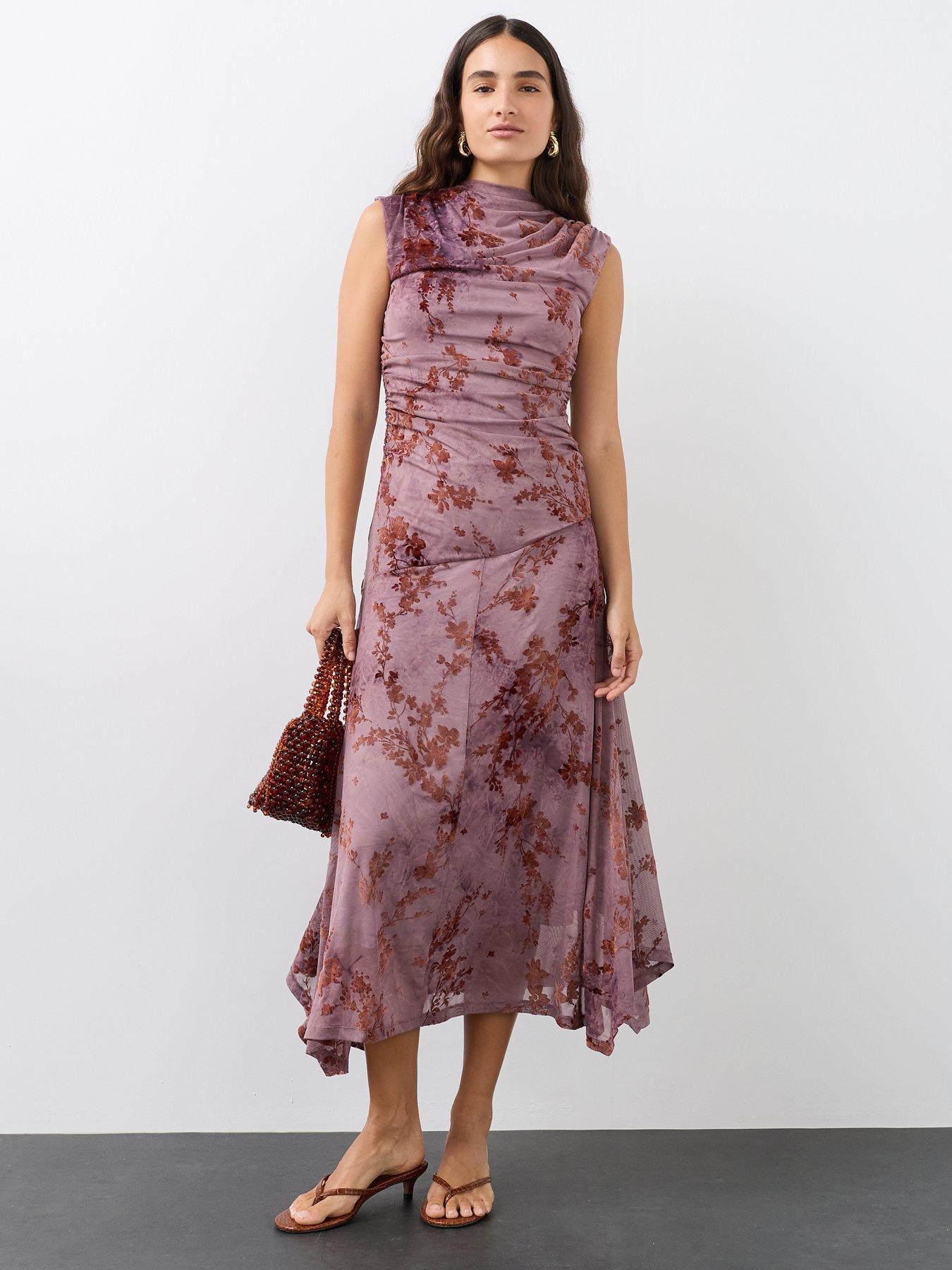 Image 3 of 6 of The Very Collection Ruched Devore Midaxi Dress