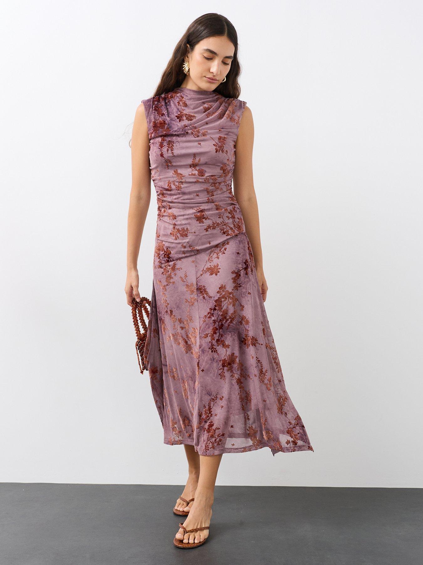 Image 6 of 6 of The Very Collection Ruched Devore Midaxi Dress