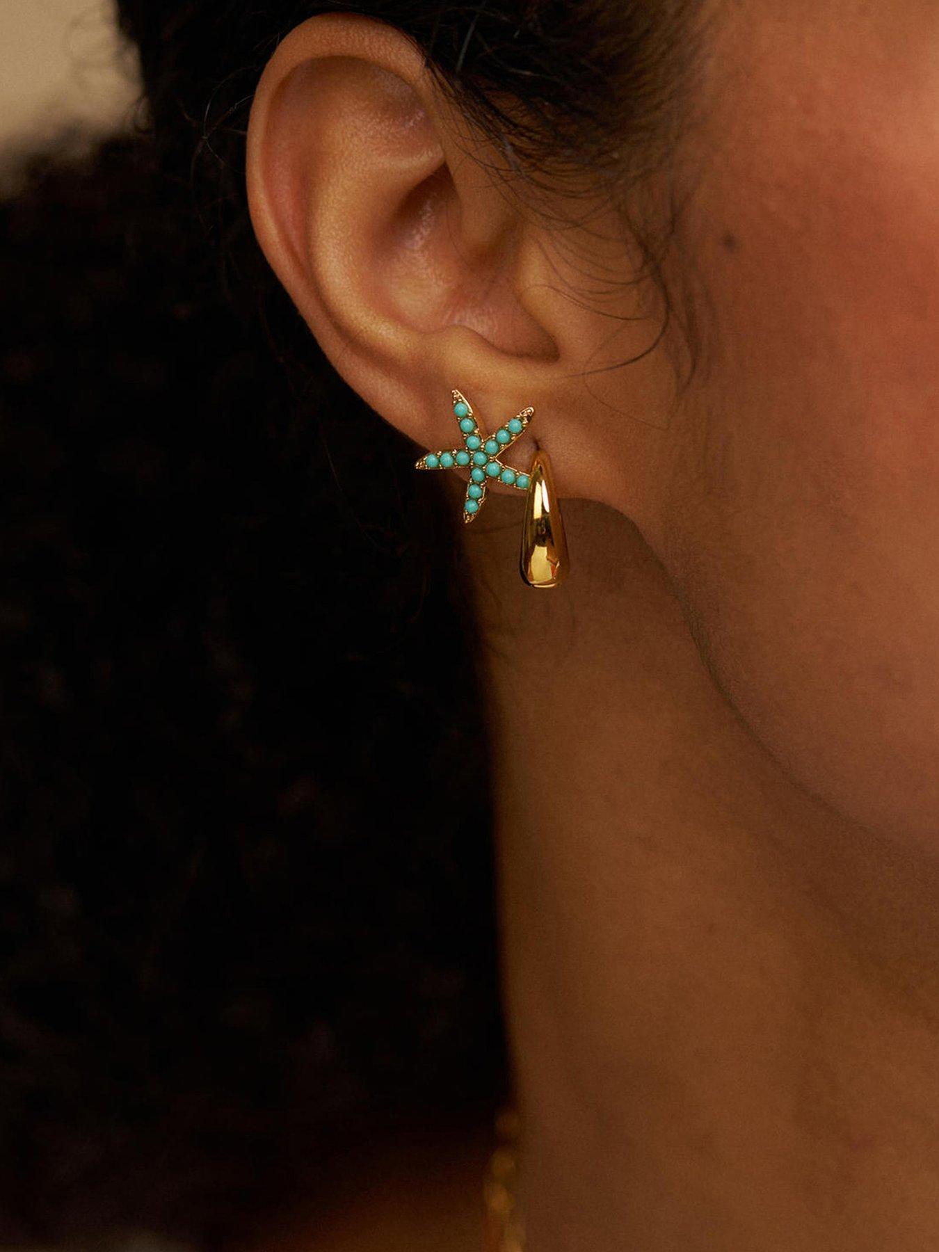 Image 1 of 2 of Orelia Turquoise Starfish Stud Earrings