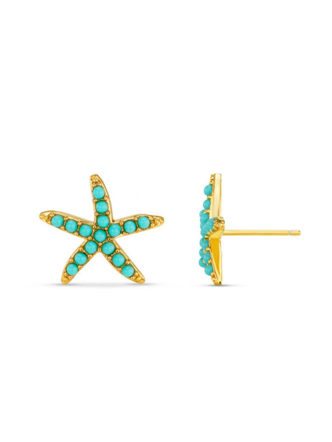 Image 2 of 2 of Orelia Turquoise Starfish Stud Earrings