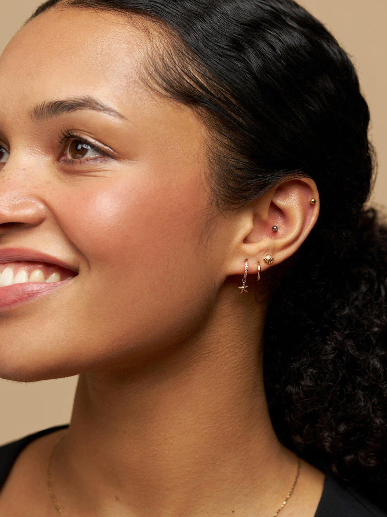 Image 1 of 3 of Orelia Pave & Starfish Micro Hoop Earrings