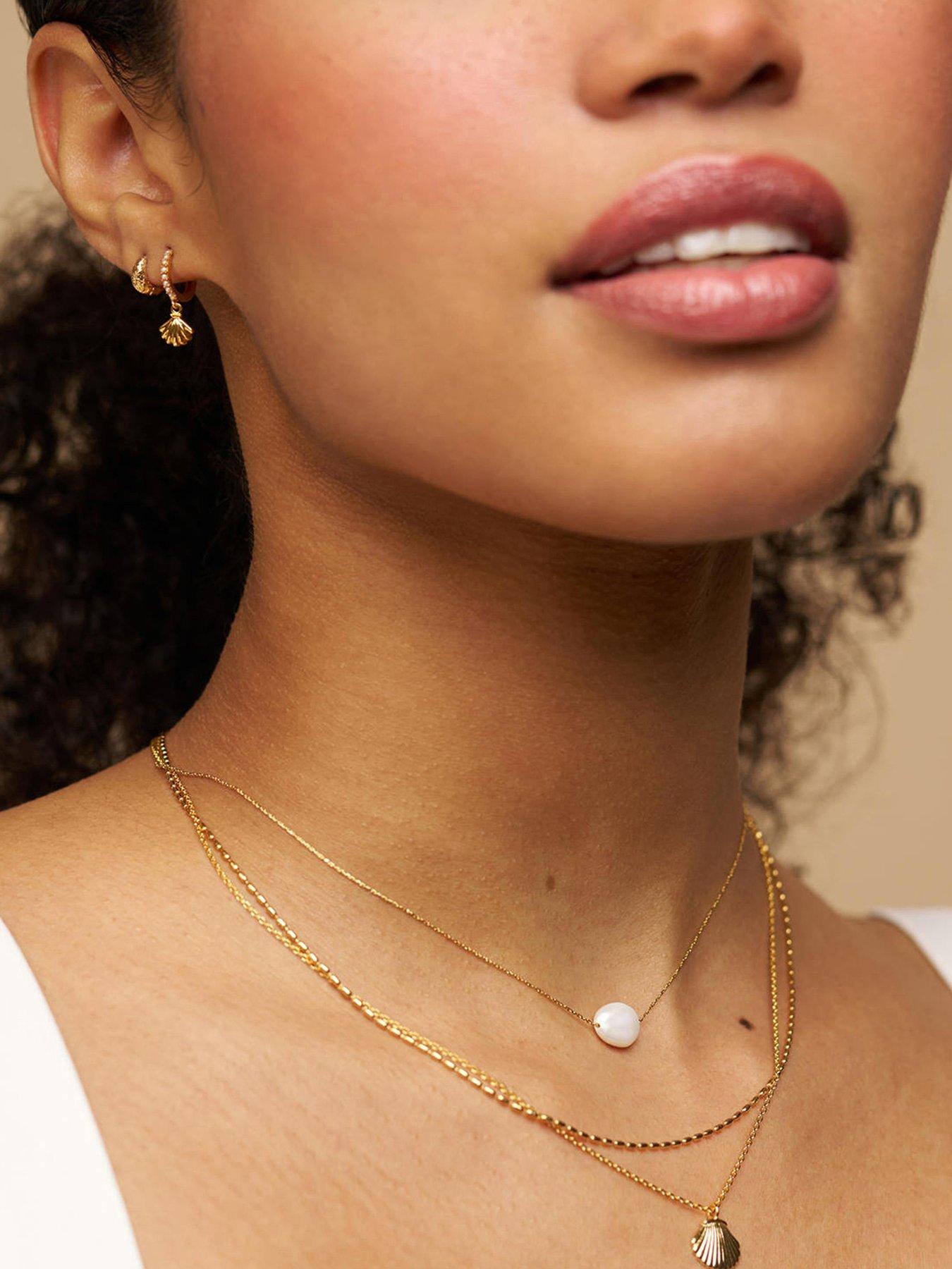 Image 1 of 3 of Orelia Pearl & Shell Micro Hoop Earrings