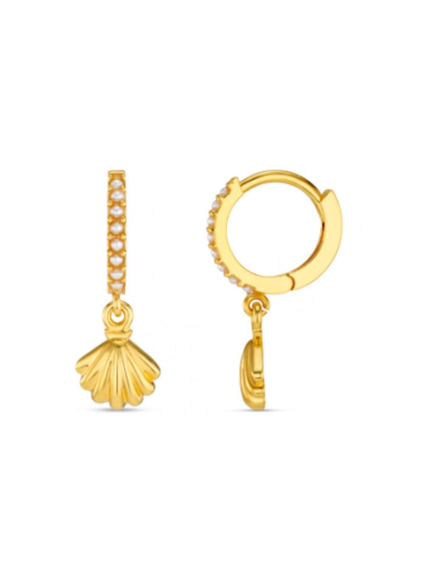 Image 2 of 3 of Orelia Pearl & Shell Micro Hoop Earrings