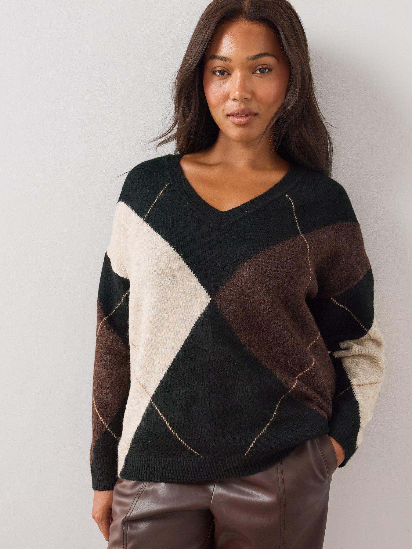 Image 6 of 6 of The Very Collection Womens Curve Argyle V Neck Jumper - Multi