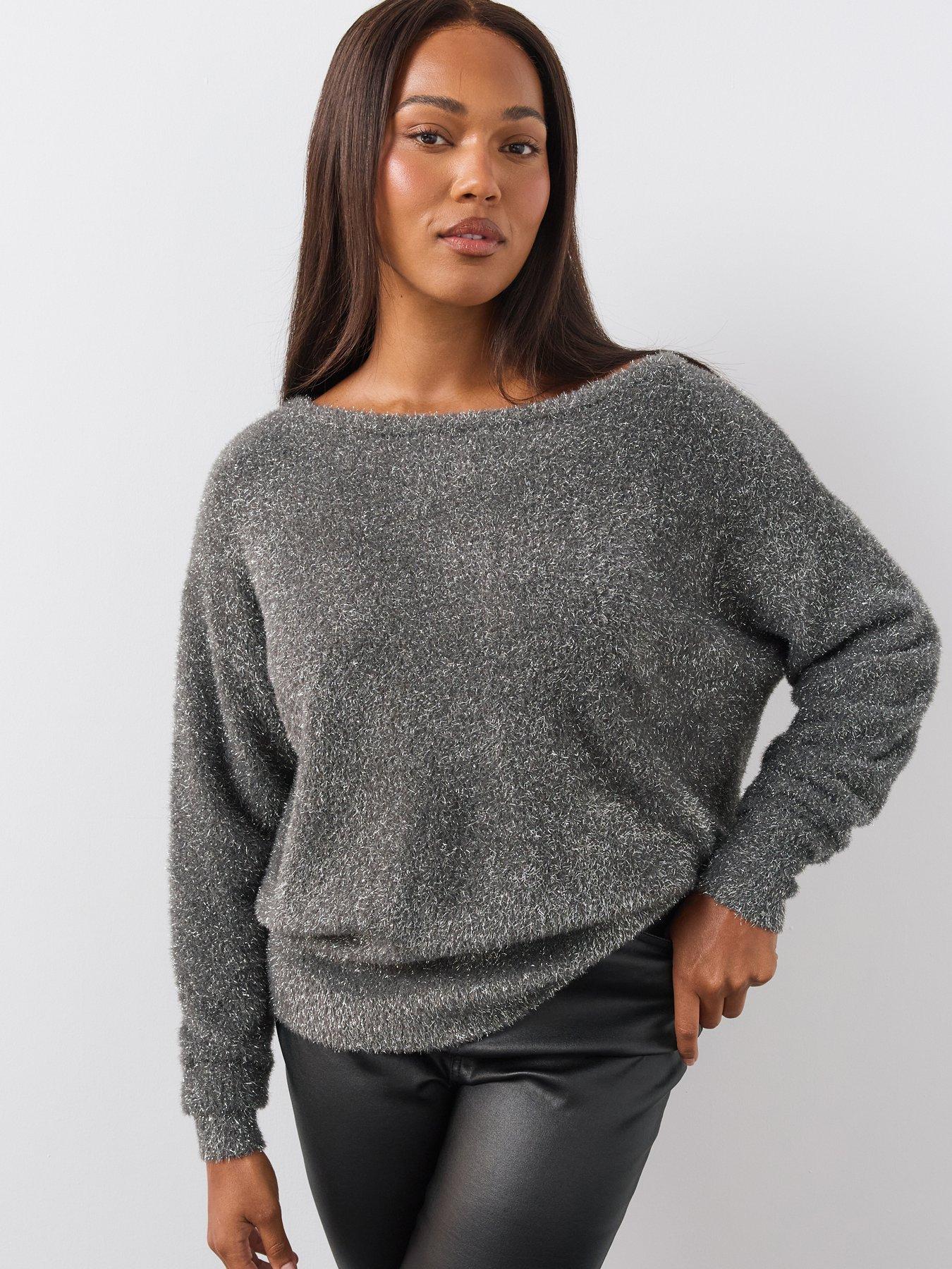 Image 1 of 6 of The Very Collection Womens Plus Size Sparkle Batwing Soft Knit Jumper - Grey