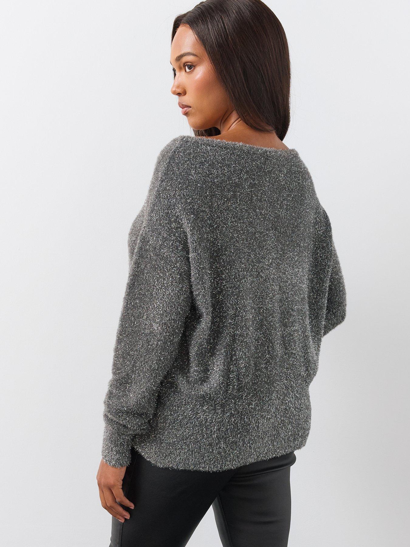 Image 2 of 6 of The Very Collection Womens Plus Size Sparkle Batwing Soft Knit Jumper - Grey