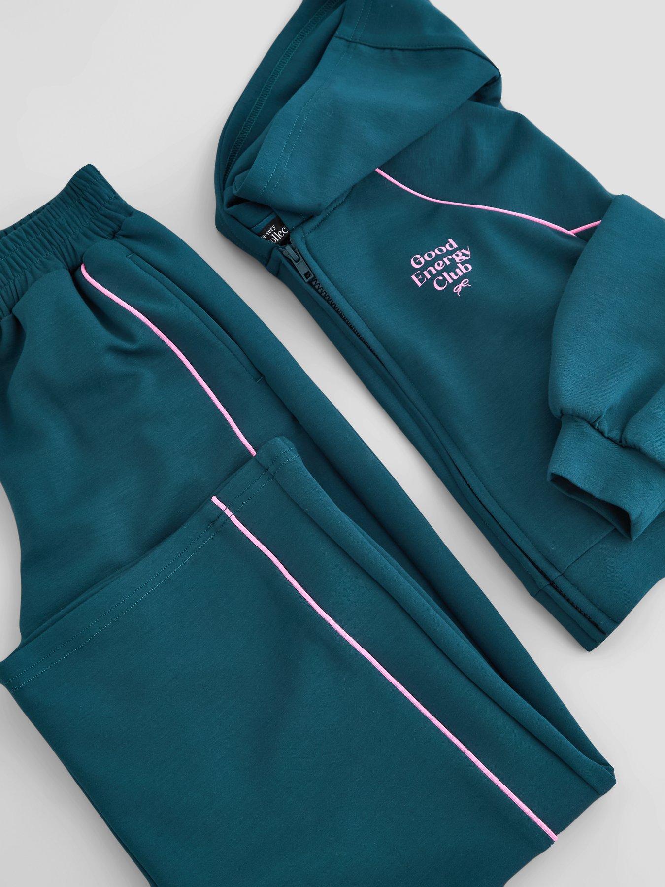 Image 3 of 5 of The Very Collection Girls Soft Touch Contrast Piping Zip Up Outfit (6 - 16 years) - Green