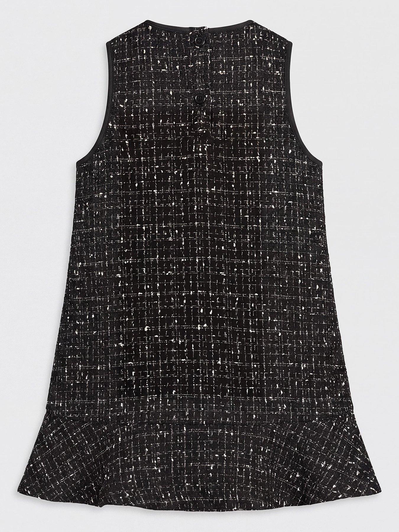 Image 2 of 3 of The Very Collection Girls Boucle Check Velvet Trim Dress - Black
