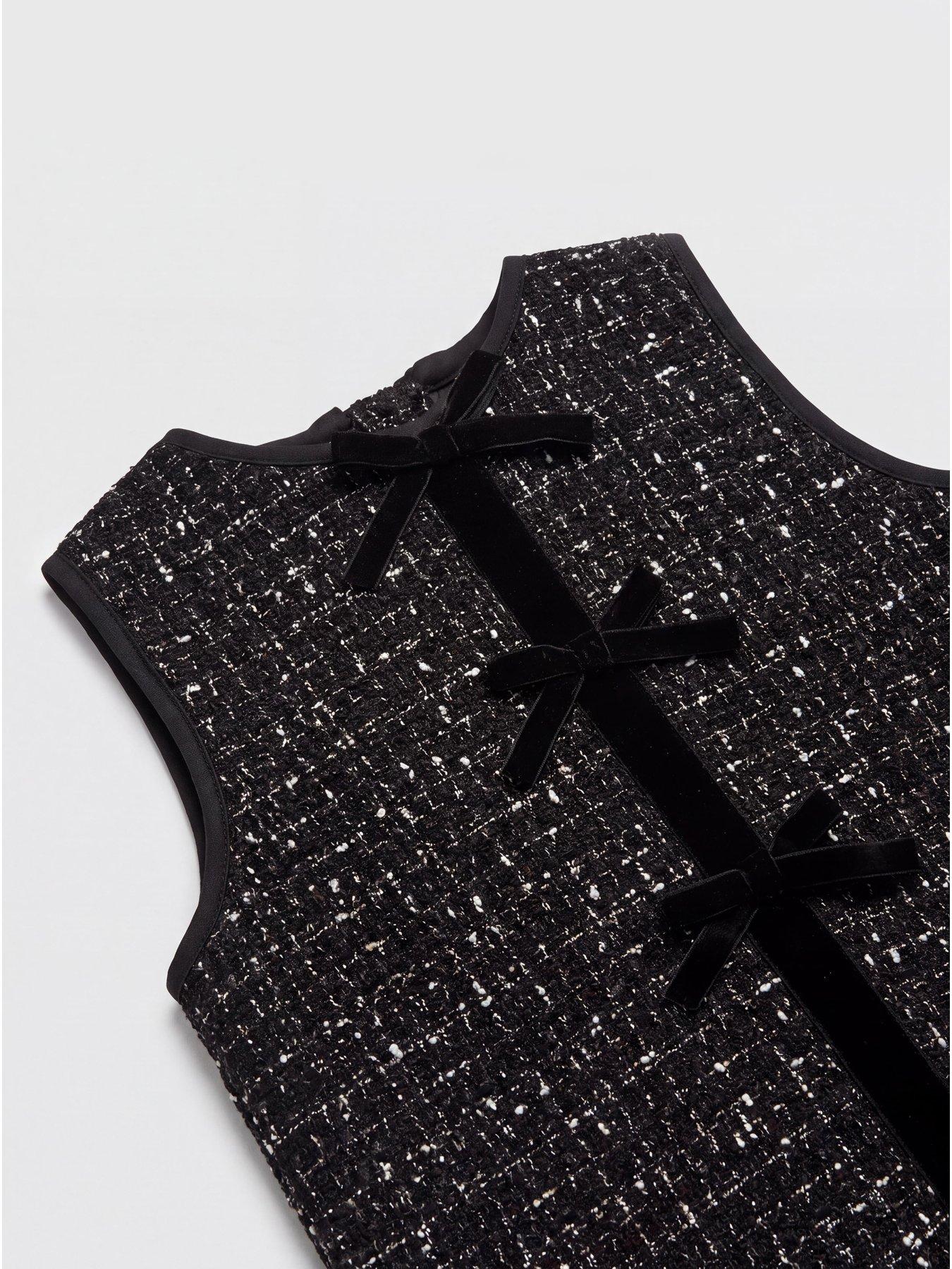 Image 3 of 3 of The Very Collection Girls Boucle Check Velvet Trim Dress - Black