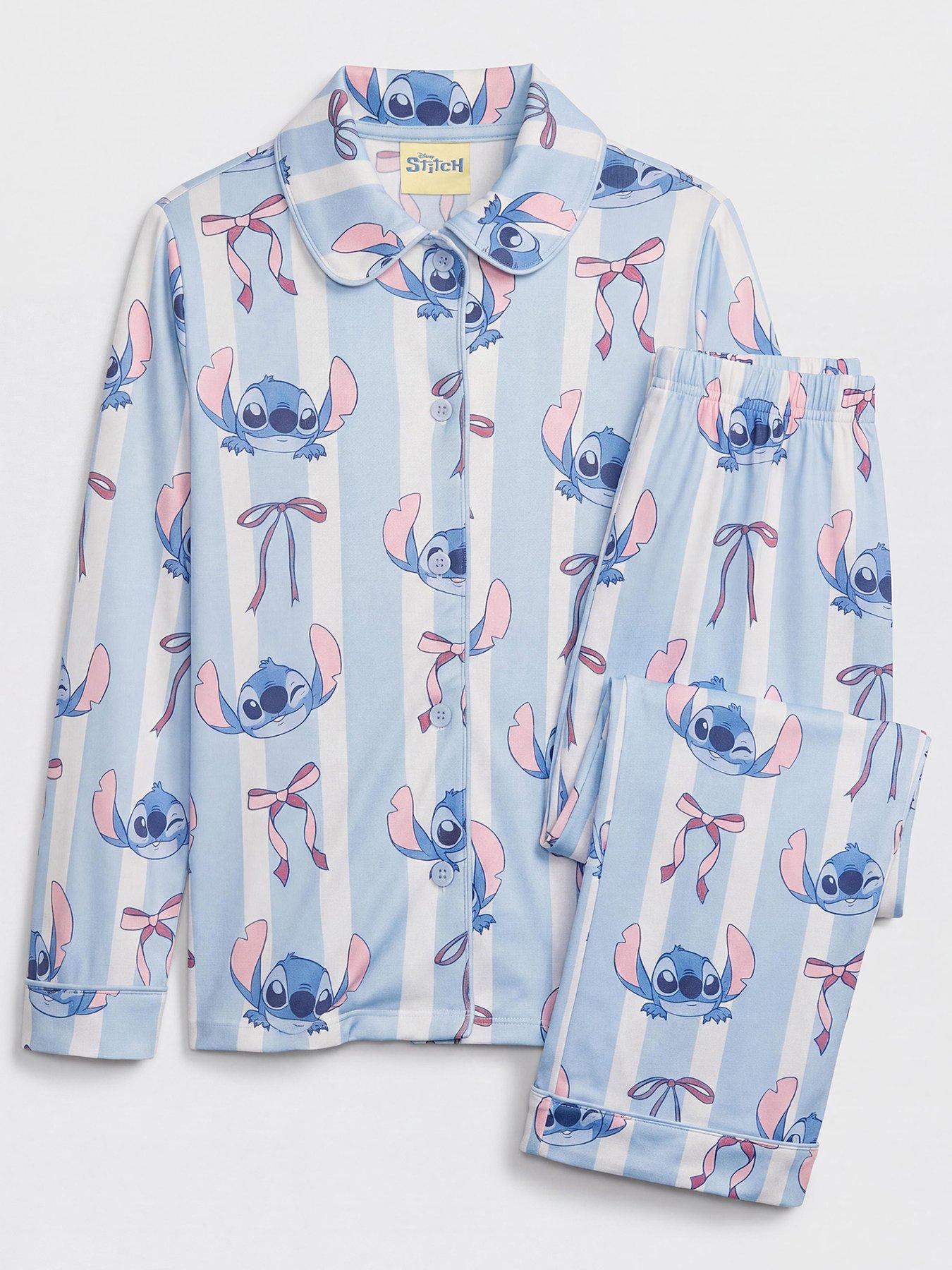 Image 1 of 3 of The Very Collection Girls Lilo &amp; Stitch Peter Pan Collar Button Through Pyjamas - Blue