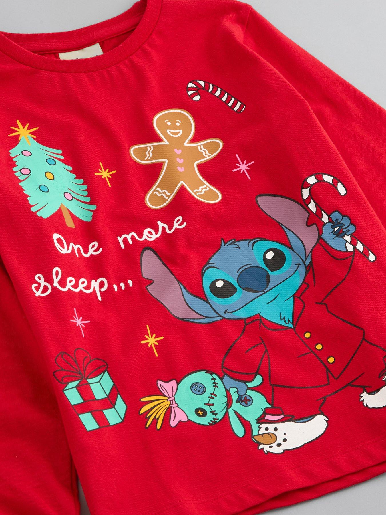 Image 3 of 4 of The Very Collection Girls Lilo &amp; Stitch Christmas Print Cuffed Pyjama Set - Red