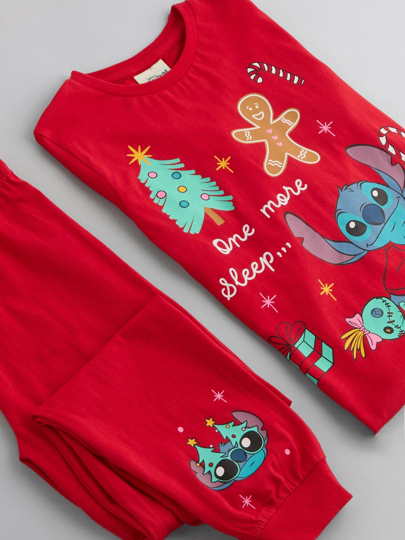 Image 4 of 4 of The Very Collection Girls Lilo &amp; Stitch Christmas Print Cuffed Pyjama Set - Red