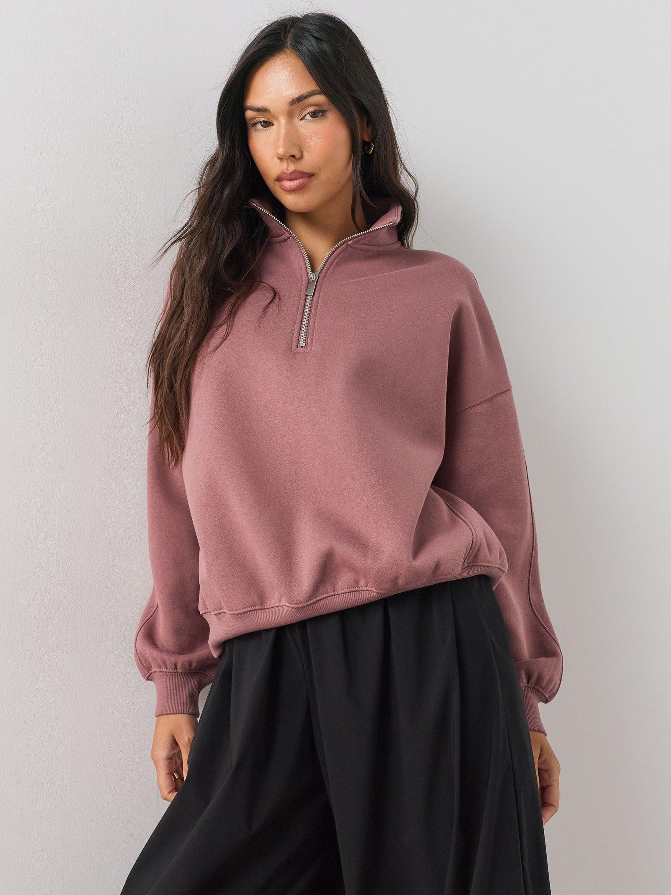 Image 1 of 7 of The Very Collection Zip Funnel Neck Sweatshirt &nbsp;- Pink