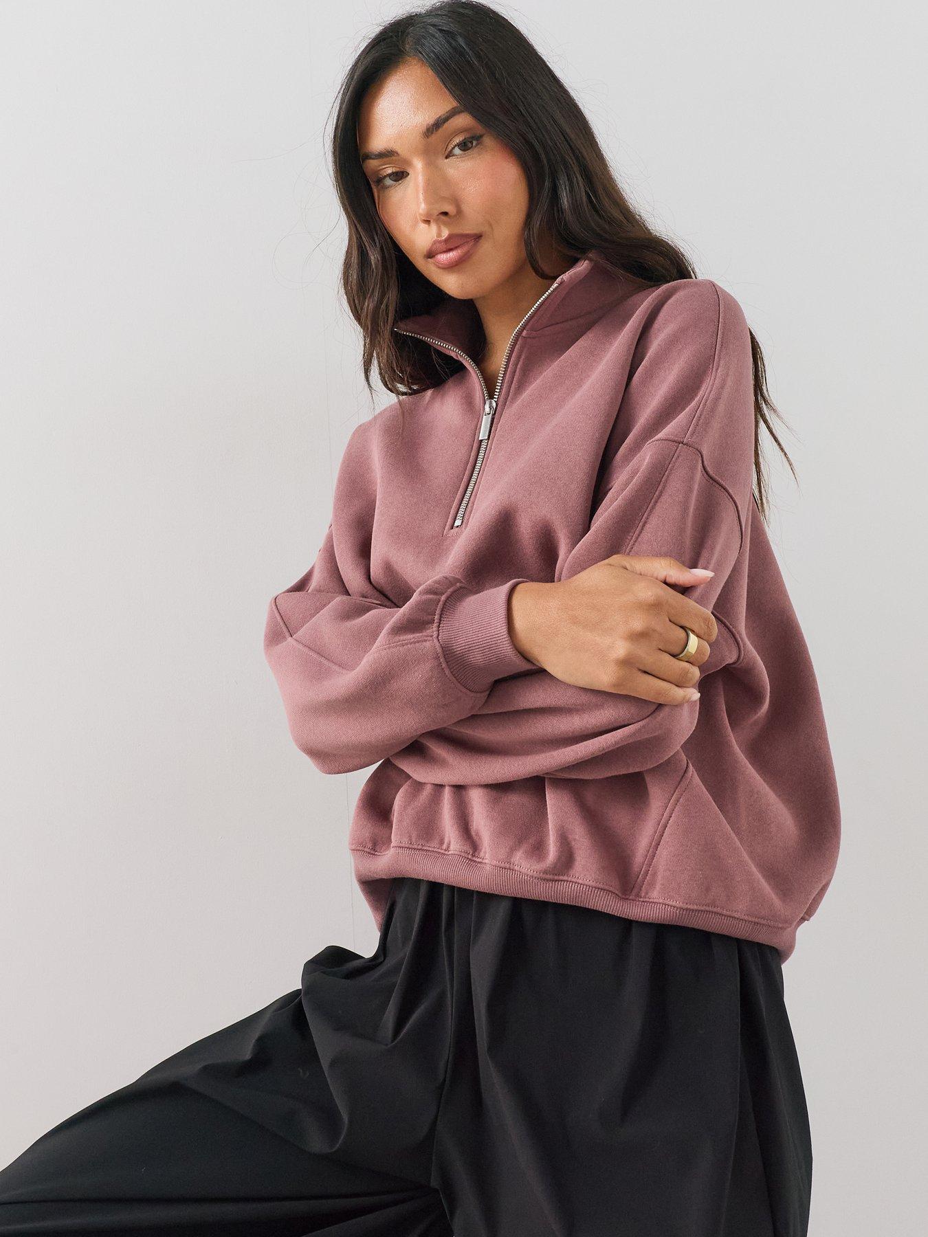 Image 4 of 7 of The Very Collection Zip Funnel Neck Sweatshirt &nbsp;- Pink