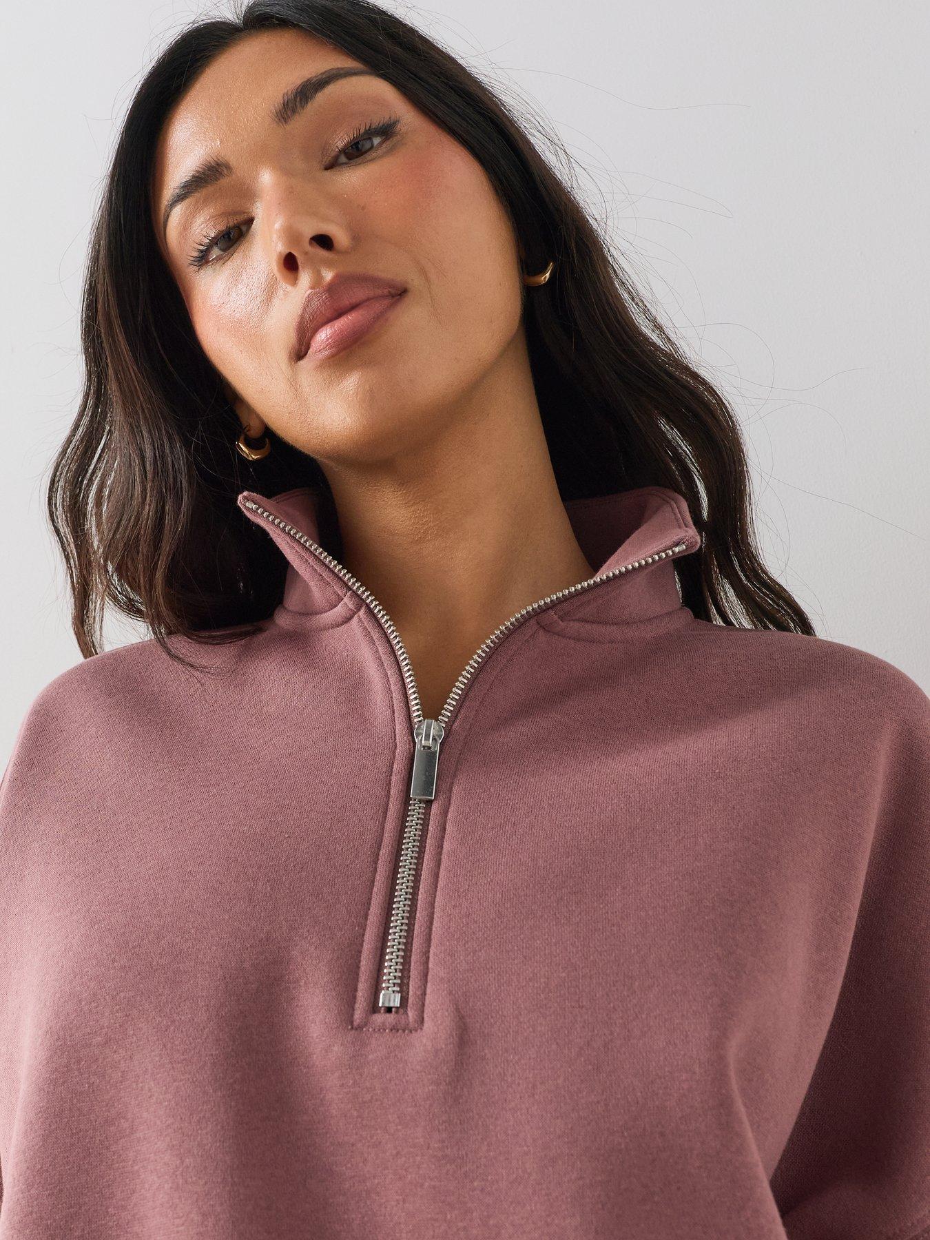 Image 6 of 7 of The Very Collection Zip Funnel Neck Sweatshirt &nbsp;- Pink