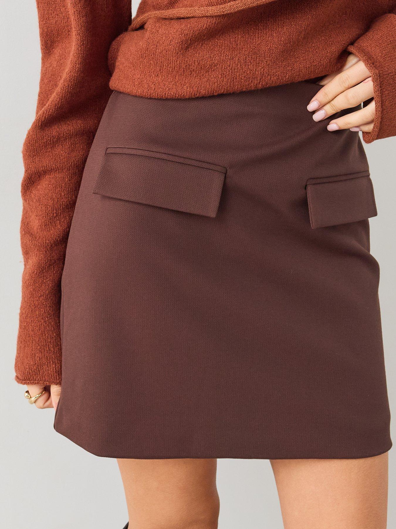 Image 5 of 6 of The Very Collection Womens Pocket Detail Jersey Mini Skirt - Brown