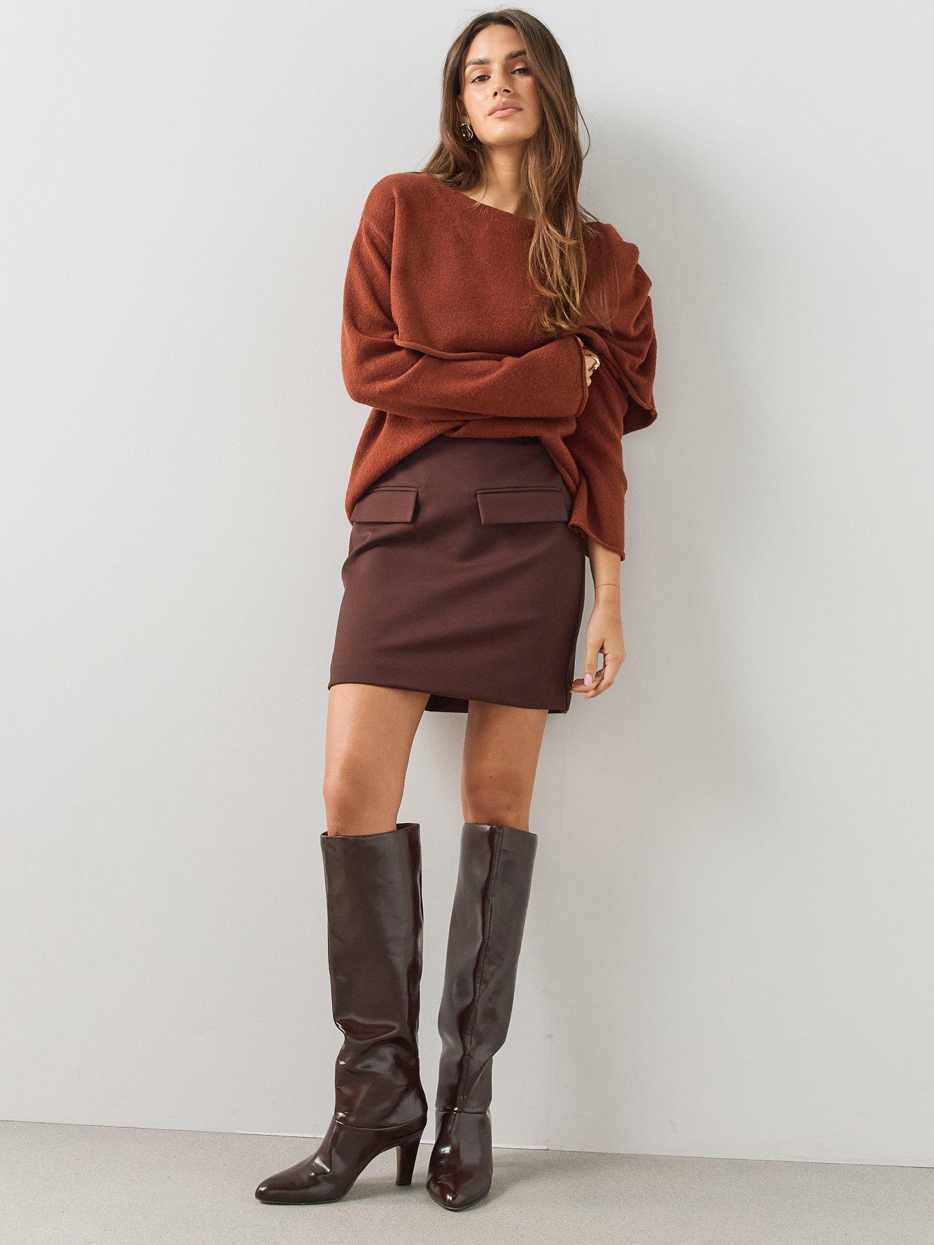 Image 6 of 6 of The Very Collection Womens Pocket Detail Jersey Mini Skirt - Brown