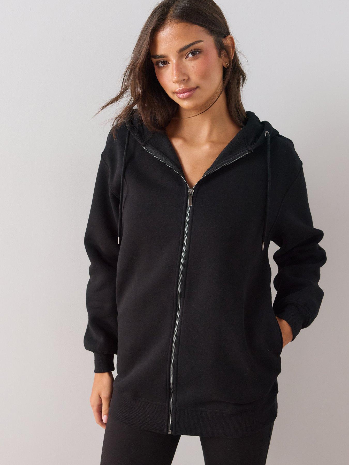 Image 1 of 6 of The Very Collection Longline Relaxed Zip Up Hoodie - Black