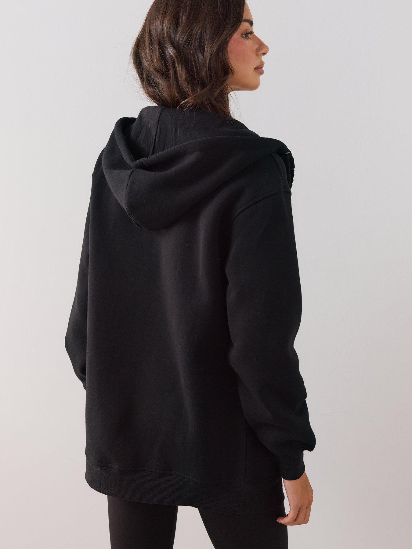 Image 2 of 6 of The Very Collection Longline Relaxed Zip Up Hoodie - Black