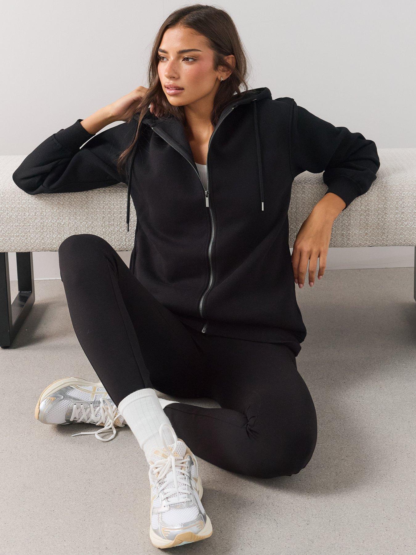Image 4 of 6 of The Very Collection Longline Relaxed Zip Up Hoodie - Black