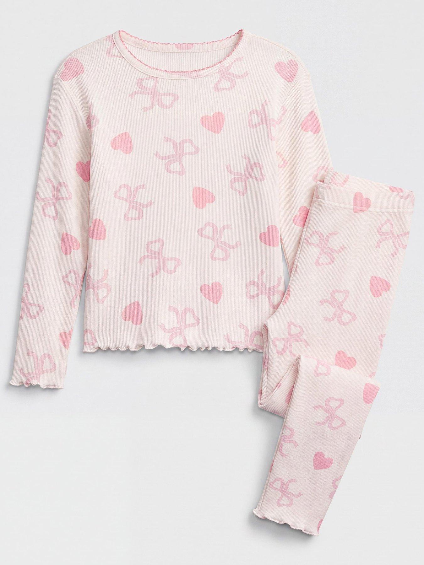 Image 1 of 3 of The Very Collection Heart Print Ribbed Pyjama (9 months - 7 years) - Pink