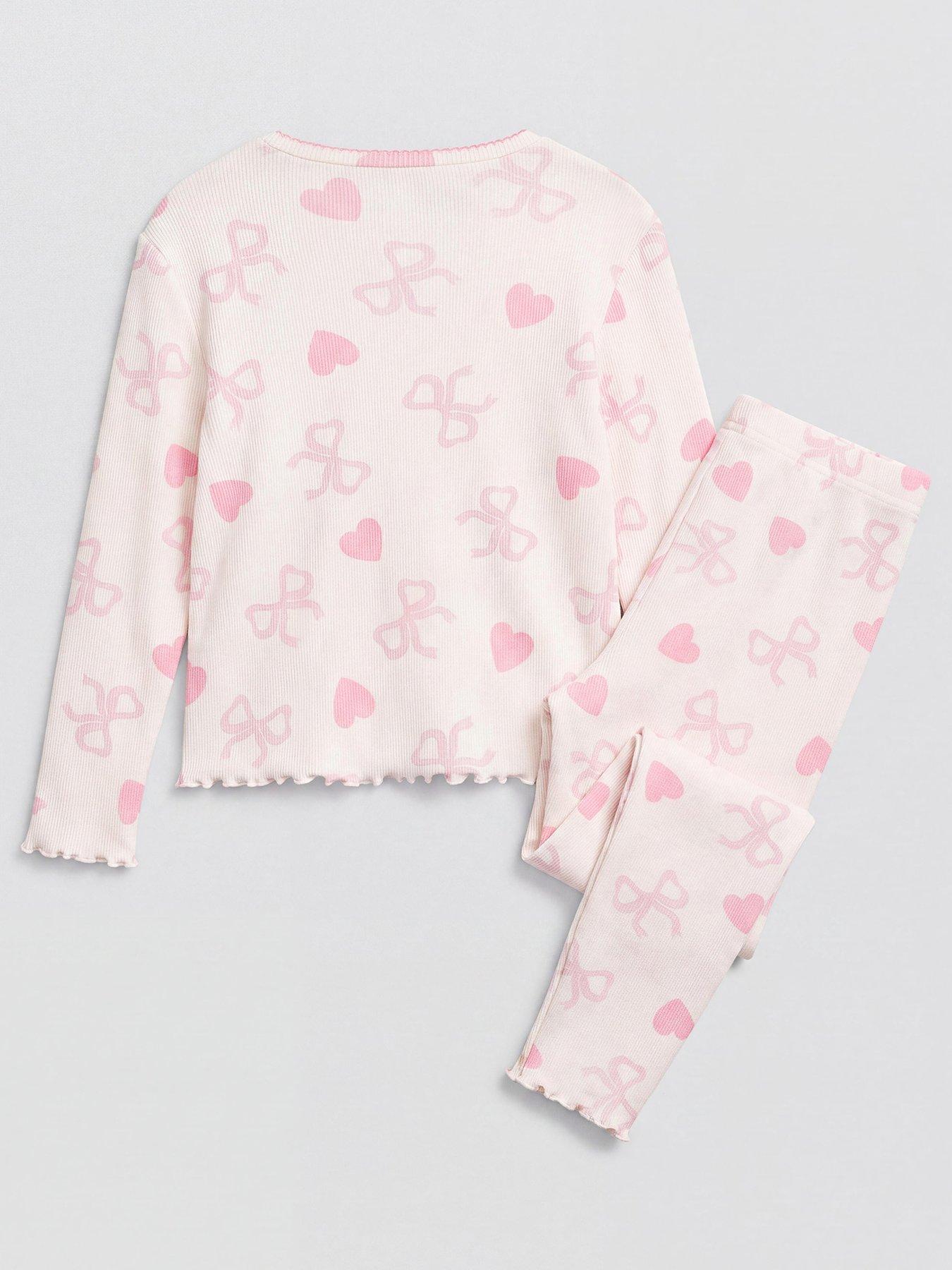 Image 2 of 3 of The Very Collection Heart Print Ribbed Pyjama (9 months - 7 years) - Pink