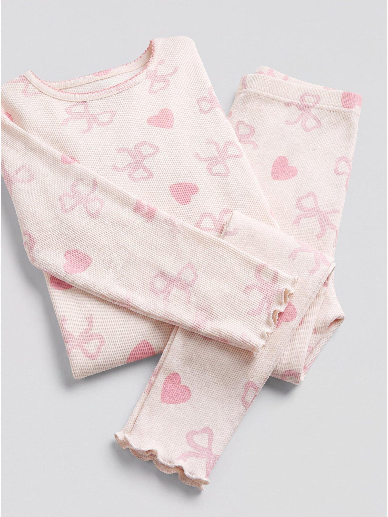 Image 3 of 3 of The Very Collection Heart Print Ribbed Pyjama (9 months - 7 years) - Pink