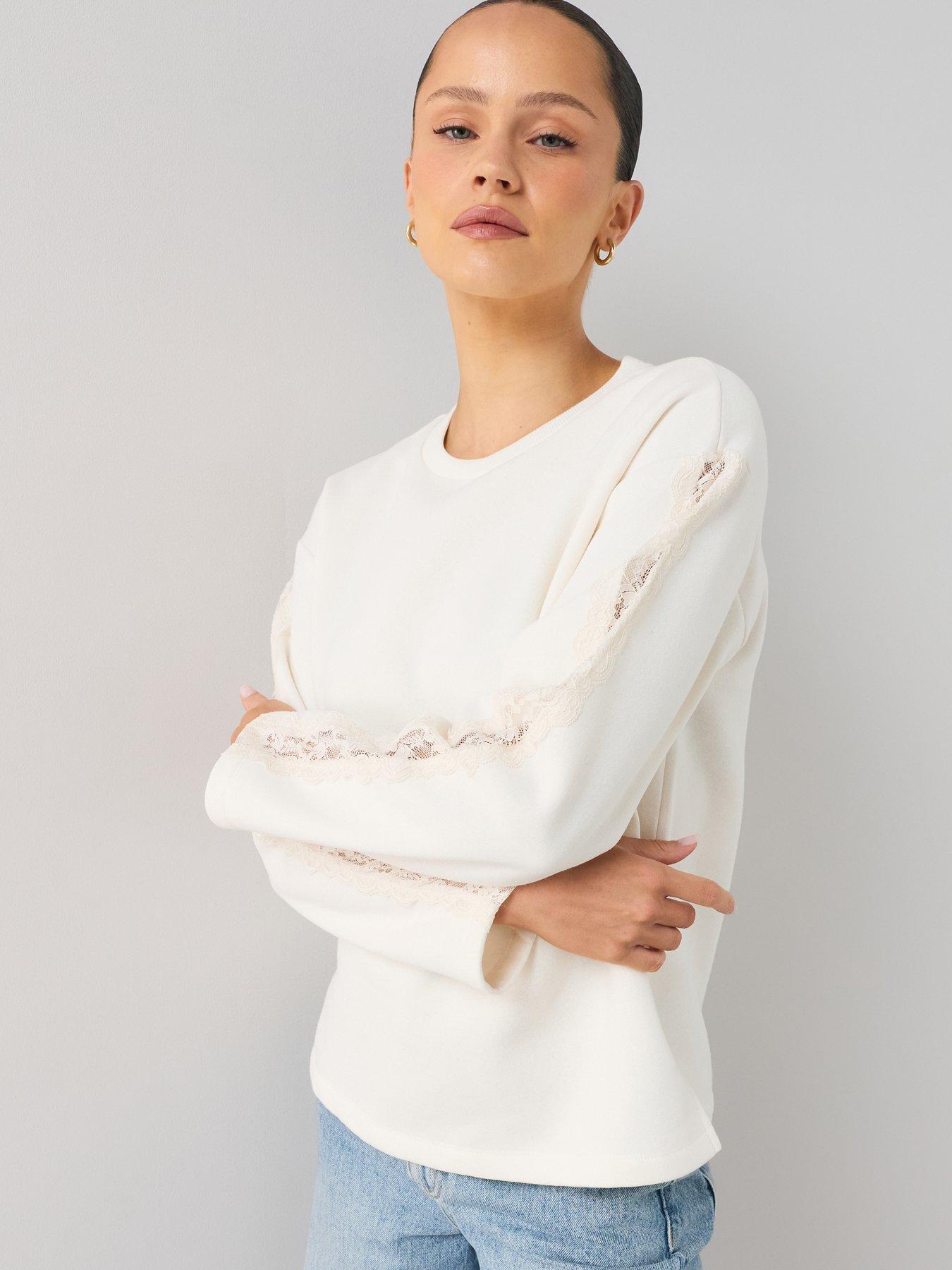 The Very Collection Lace Trim Long Sleeve Top - Cream