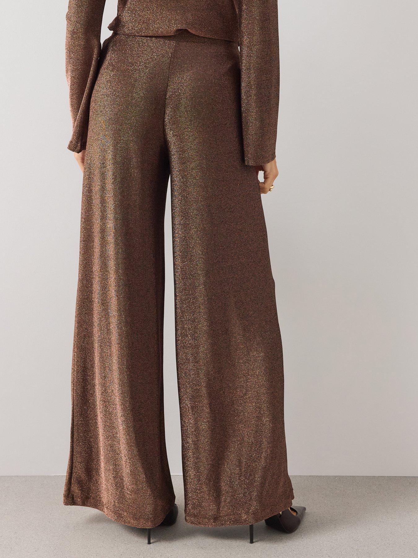 Image 2 of 7 of The Very Collection Womens Wide Leg Lurex Trouser Co-Ord - Brown