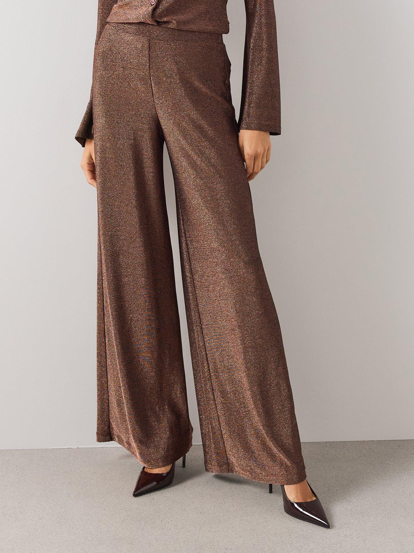 Image 4 of 7 of The Very Collection Womens Wide Leg Lurex Trouser Co-Ord - Brown