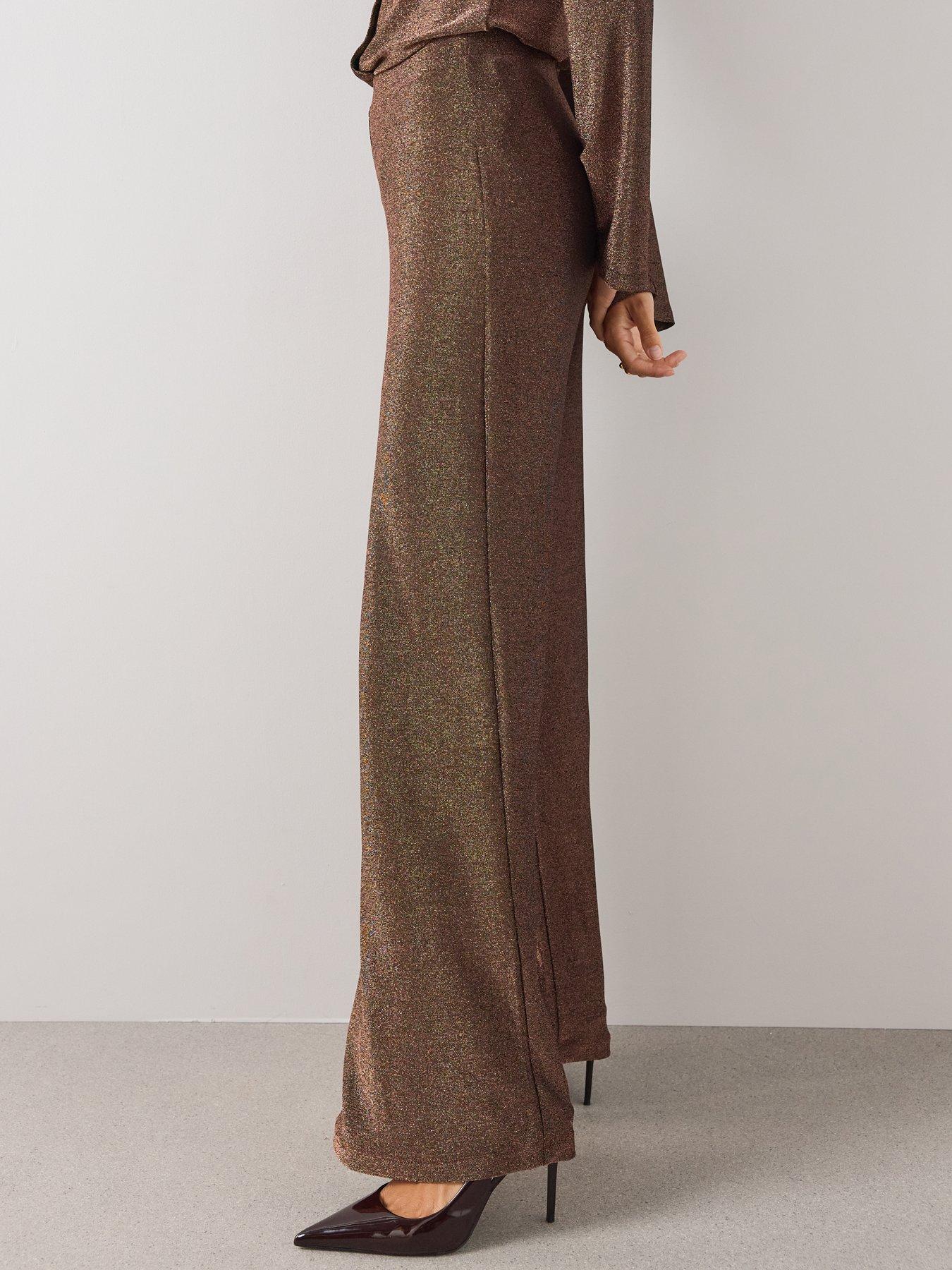 Image 6 of 7 of The Very Collection Womens Wide Leg Lurex Trouser Co-Ord - Brown
