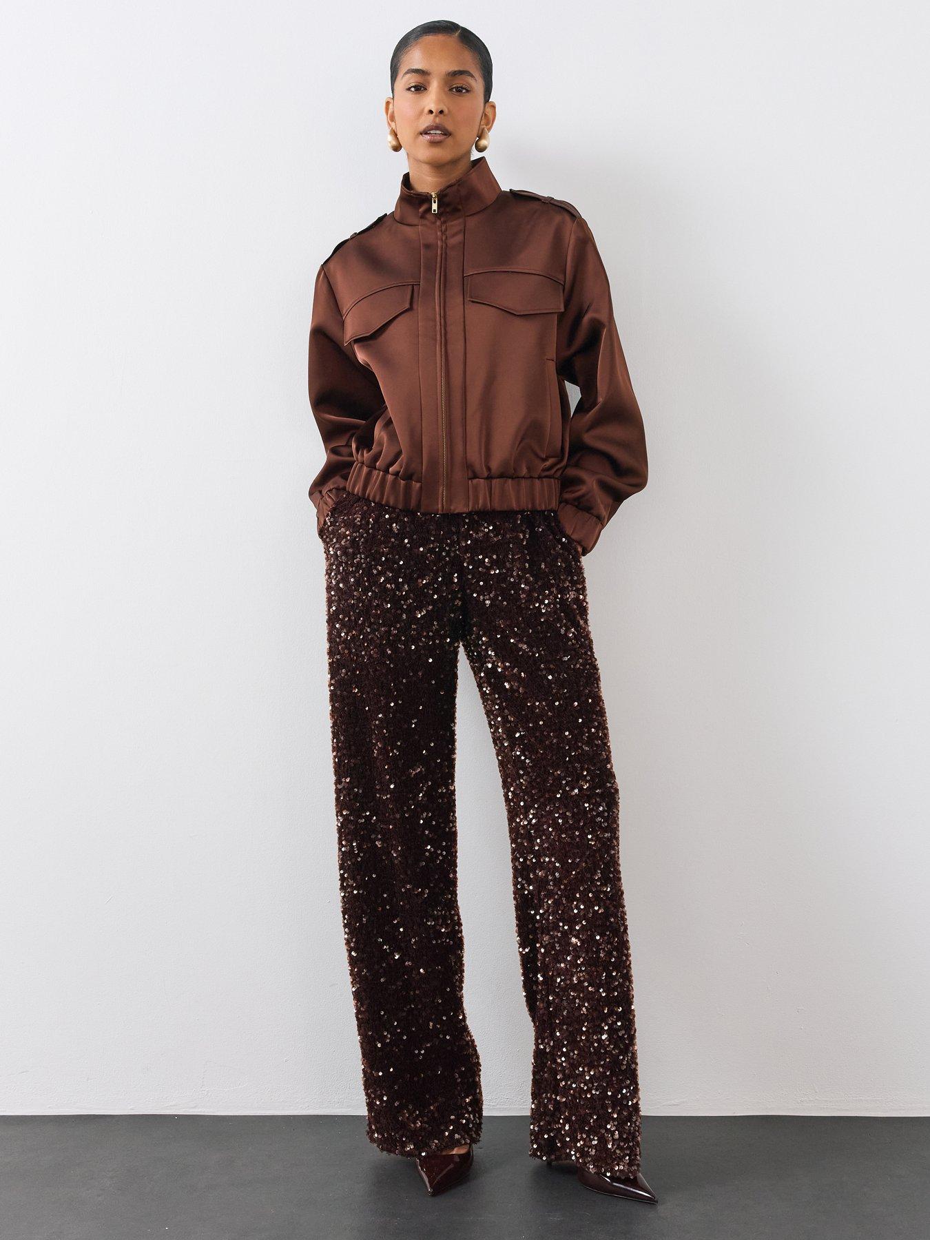 Image 1 of 6 of The Very Collection Sequin Wide Leg Jogger