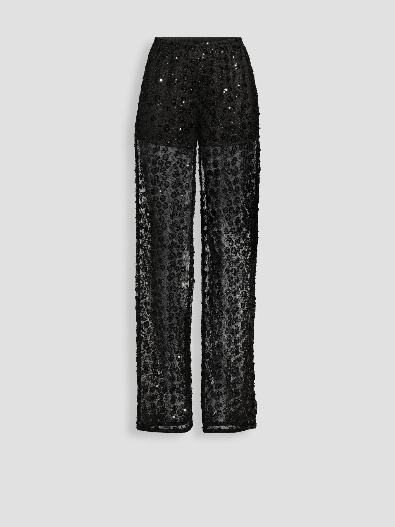Image 7 of 7 of The Very Collection Womens Lace Sequin High Waist Wide Leg Trousers - Black