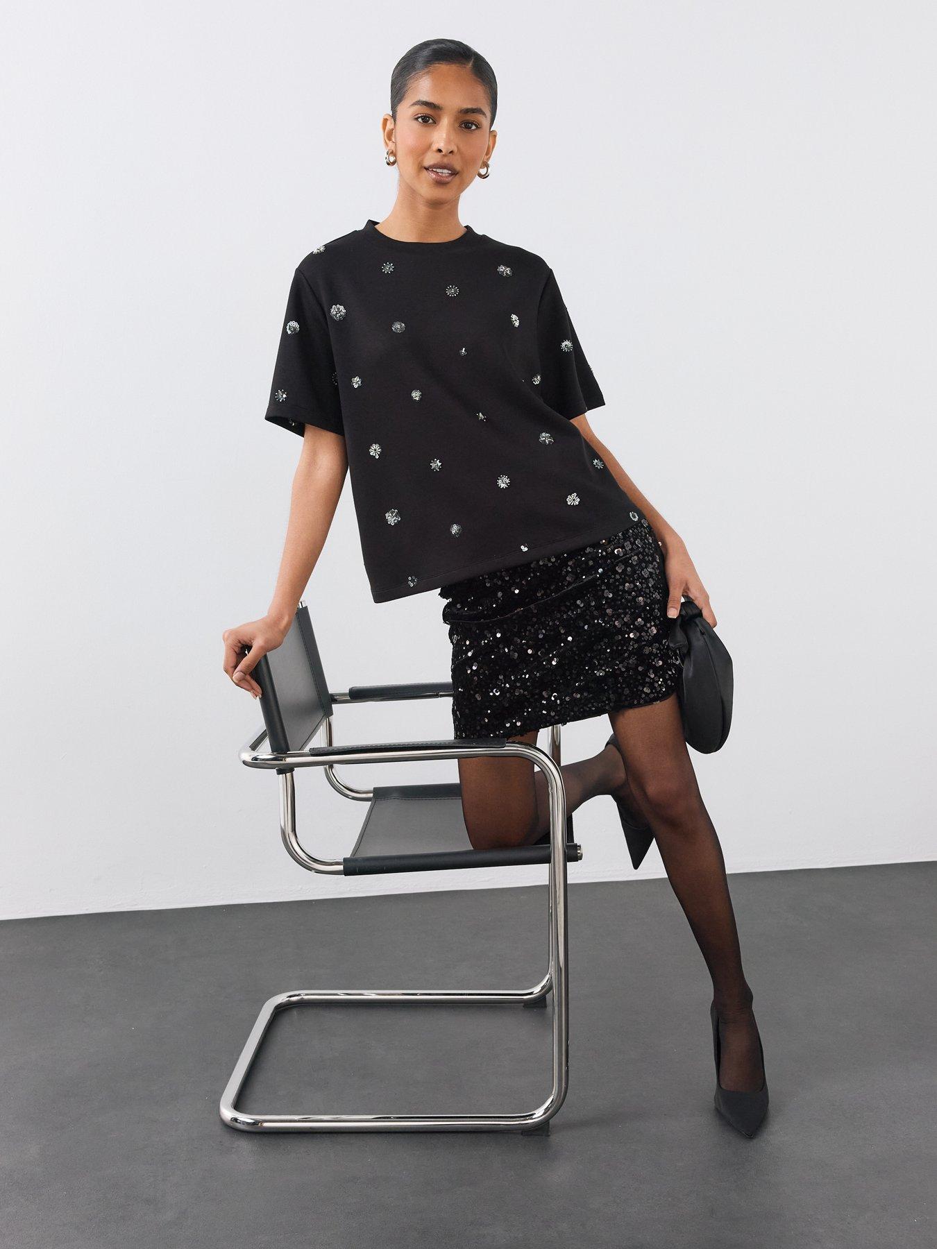 Image 3 of 6 of The Very Collection Womens Sequin Mini Skirt Co-ord - Black