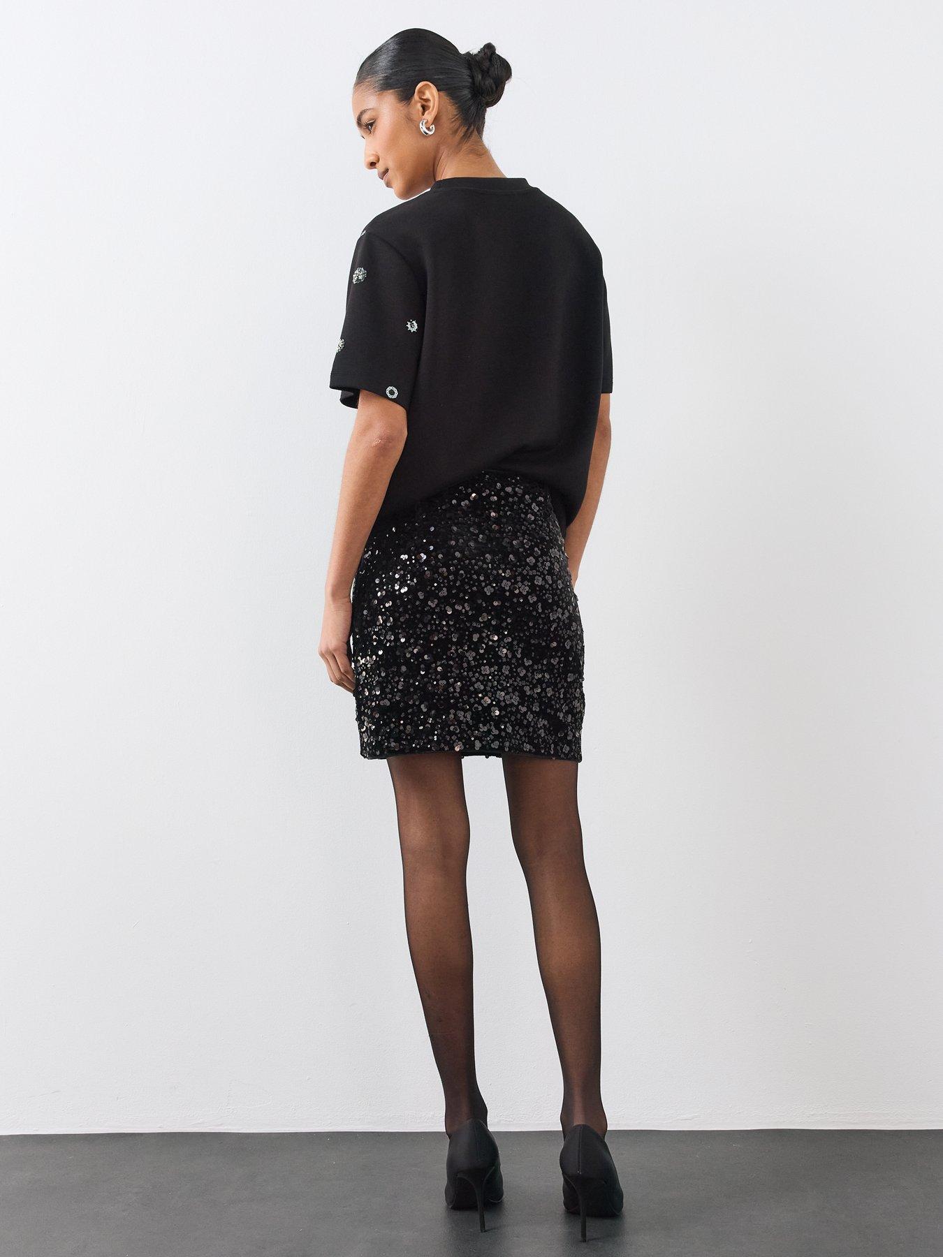 Image 5 of 6 of The Very Collection Womens Sequin Mini Skirt Co-ord - Black