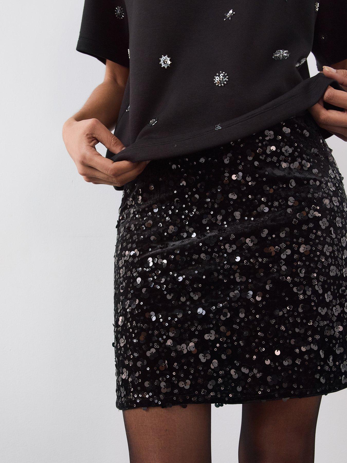 Image 6 of 6 of The Very Collection Womens Sequin Mini Skirt Co-ord - Black