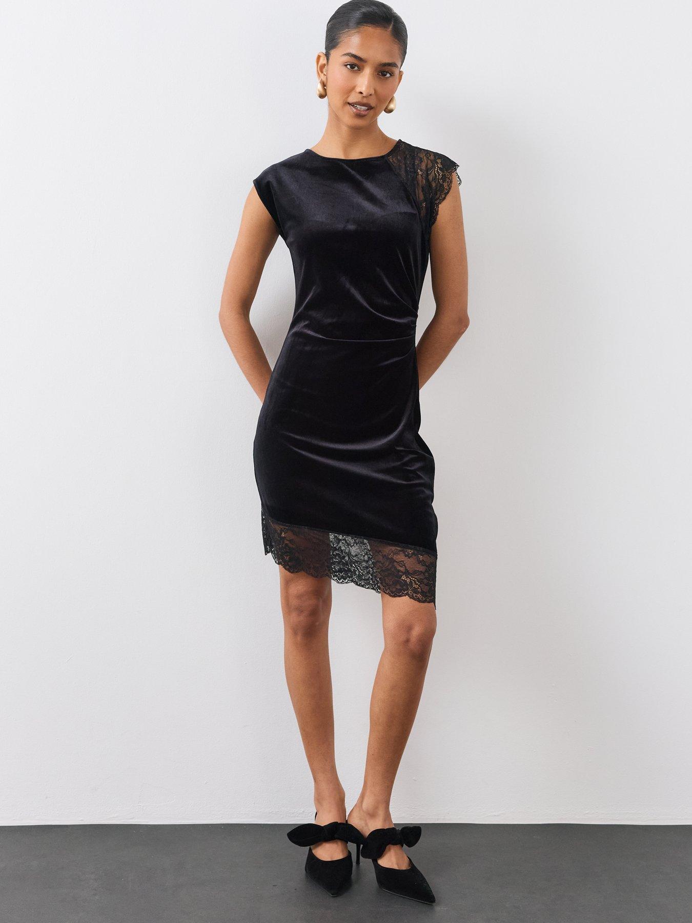Image 3 of 6 of The Very Collection Lace Insert Velvet Mini Dress