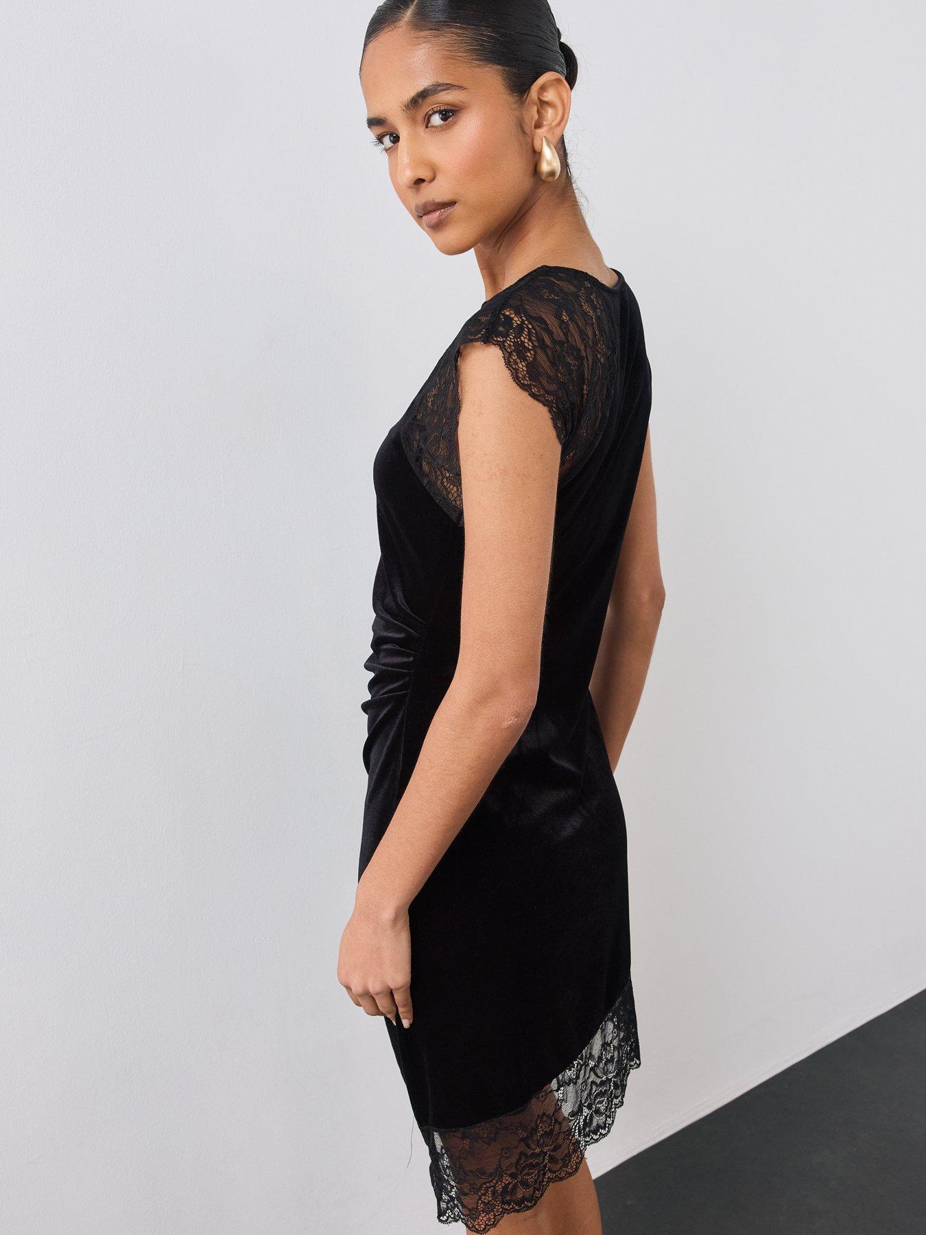 Image 4 of 6 of The Very Collection Lace Insert Velvet Mini Dress